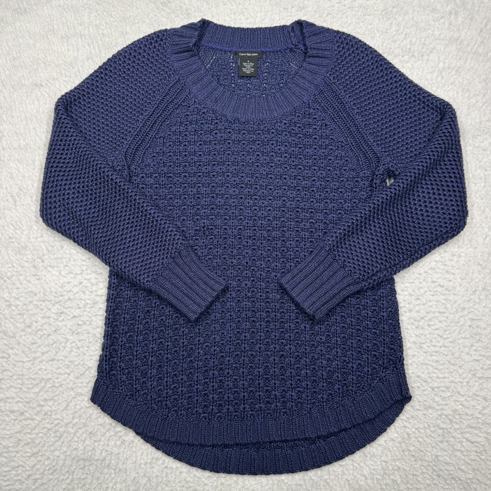 Calvin Klein Jeans Blue Knit Scoop Neck Long Sleeve Sweater Blue Women's Size M
